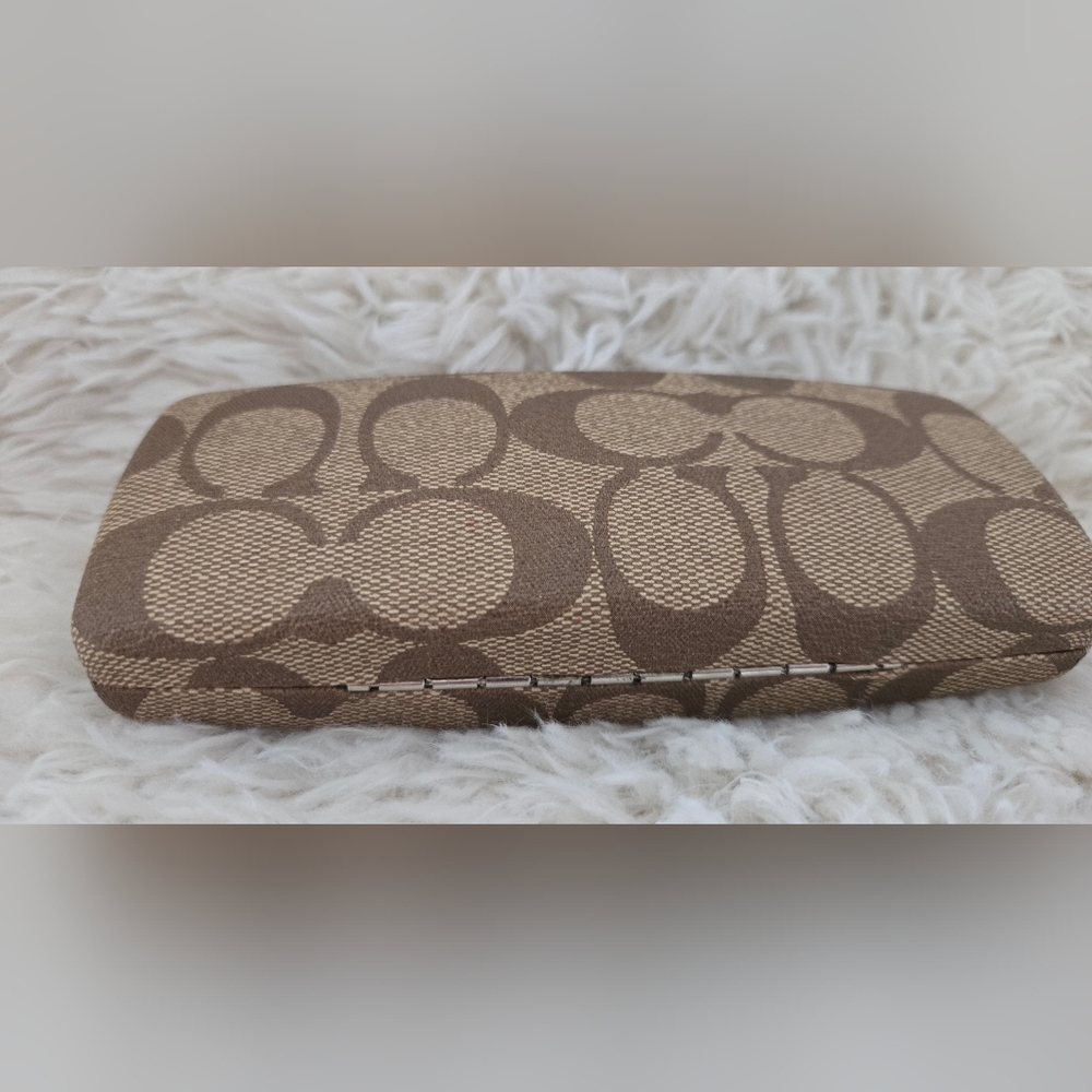 Coach Signature 'C' Clam Shell Eyeglass Case in Khaki Brown